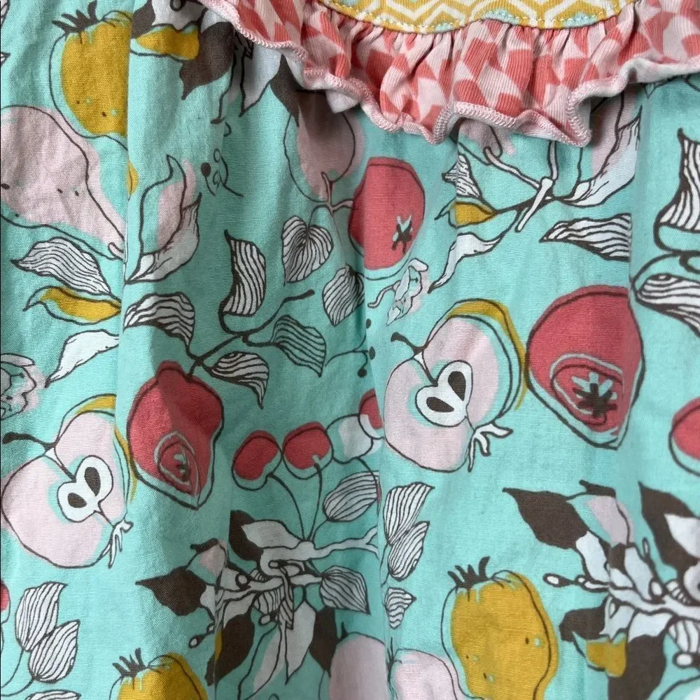 Serendipity mint green & pink multi pattern peasant dress Apple print XL (9-10)